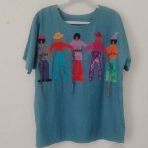 Alfredo's Wife Artsy Denim Tops Shirt Sz L